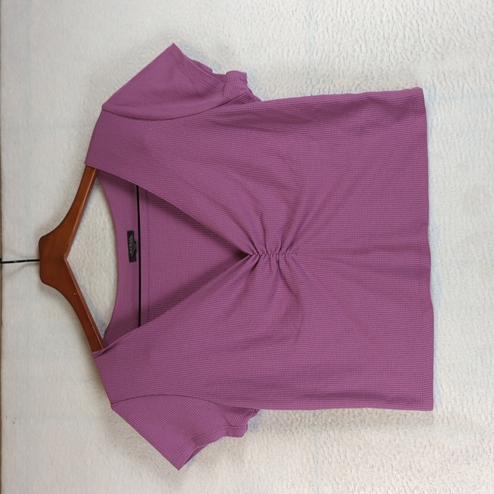 Wild Fable Women's Purple Waffle Knit V Neck Cropped Short Sleeve Shirt Size XL